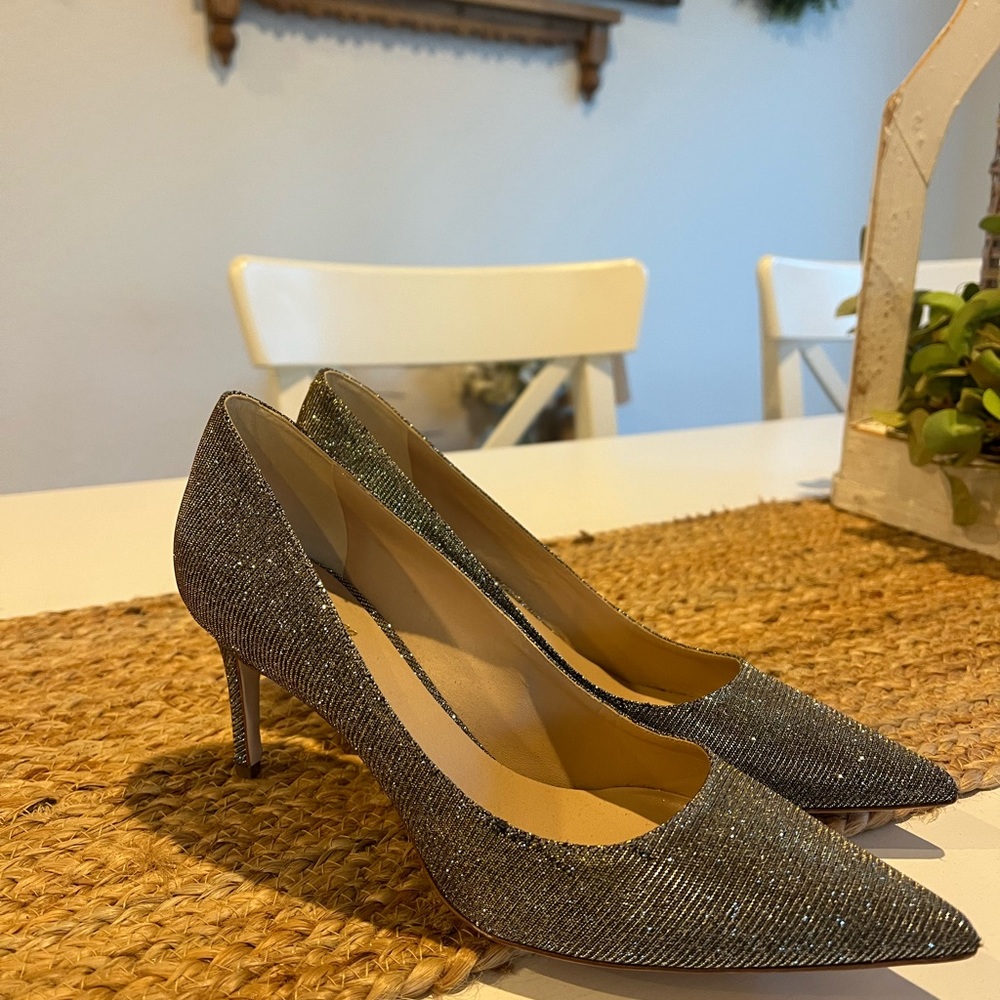 Deimille Silver Glitter Heels with Pointed Toe